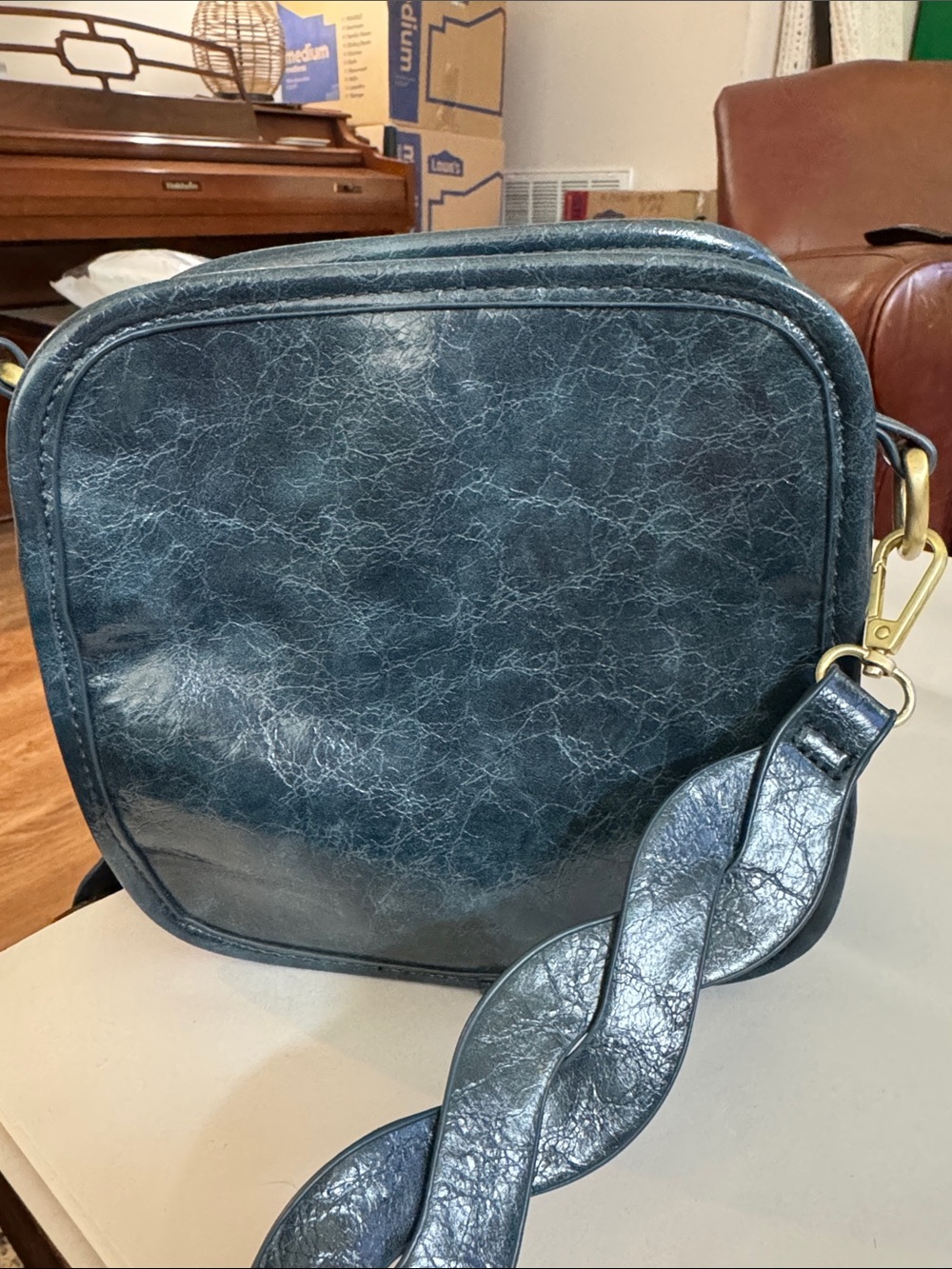 Abercrombie & Fitch Distressed Teal Square Crossbody with Braided Strap